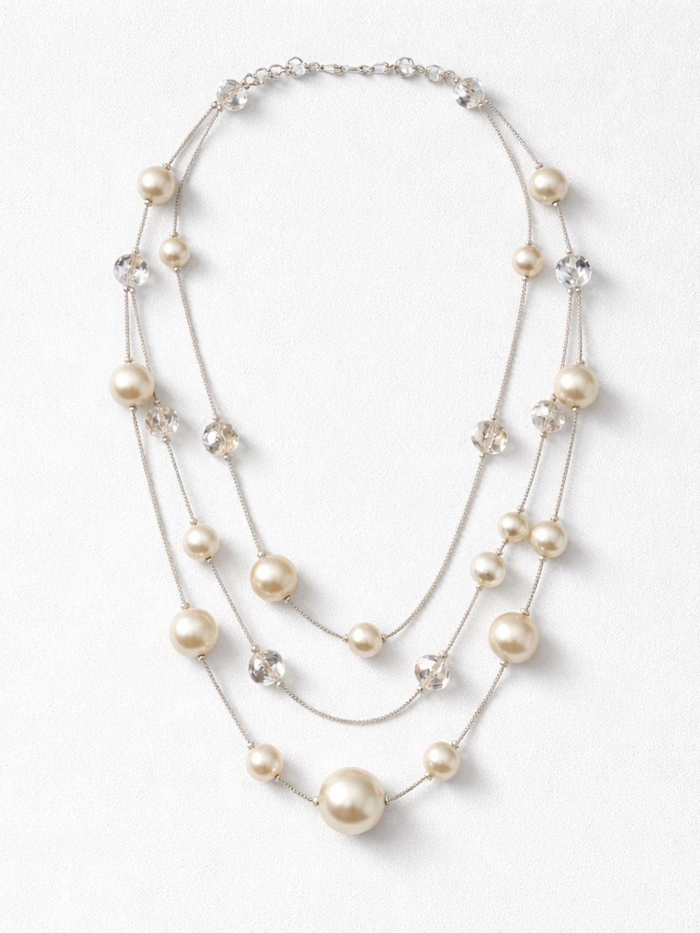 Classic Ivory Multi-Strand Pearl & Crystal Necklace - Elegant Layered Style - Picture 2 of 5